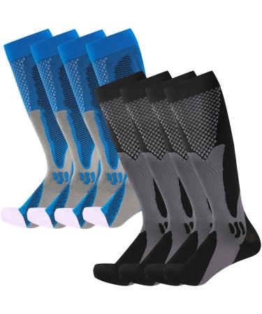 Compression stockings for women and men 2030 mmHg knee cups for varicose veins and varicose veins support sports running traveling flying motherhood breastfeeding 4 pairs black / blue 40-46