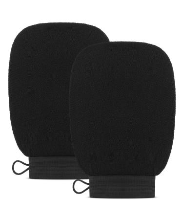 Exfoliating Body Scrub for Bath & Shower Use - Face Scrubber & Body Exfoliator for Dead Skin Remover - Korean Exfoliating Glove Shower Scrub for Men and Women - Pair All Black Black Pair