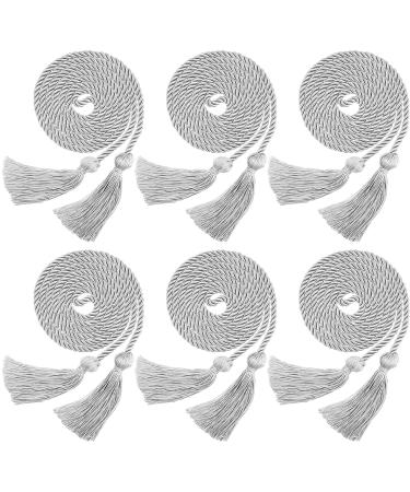 6 Pieces Graduation Honor Cords Braided Polyester Yarn Honor Cord with Tassel for Graduation Students (Silver)