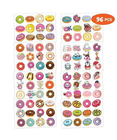 96Pcs Donut Temporary Tattoos - Birthday Party Supplies & Favors for Kids - Cute Girls & Boys Classroom Prizes - Buy Online on GoSupps.com