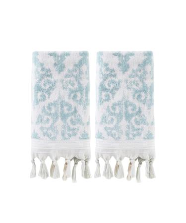 SKL Home Mirage Fringe 100% Turkish Cotton Hand Towel Set, Aqua Hand Towel Set Aqua