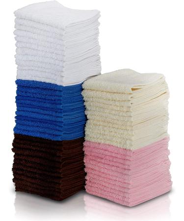 Simpli-Magic 79264 Cotton Washcloths 12x12 Multi Color 50 Pack - White/Blue/Pink/Brown/Beige - Buy Online on GoSupps.com