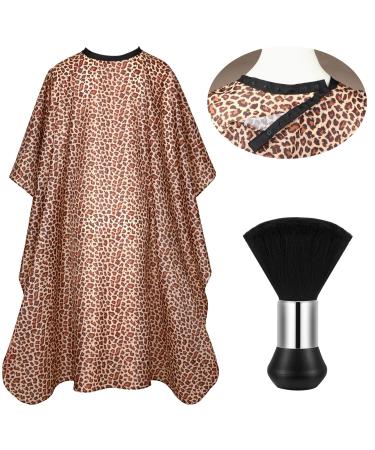 Professional Hair Cutting Cape with Adjustable Snap Closures, Leopard Salon Barber Cape and Neck Duster Brush for Haircut Beard Hairdressing 46.8  56 Inch