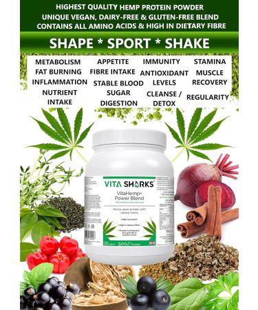 VitaHemp+ Power Blend Workout Drink |Vegan Hemp Seed Protein Shake Powder with Phyto-nutrients Essential Amino Acids Vitamin C & Fibre. Appetite Suppressant Reduces Bloating & Flatulence - Buy Online on GoSupps.com