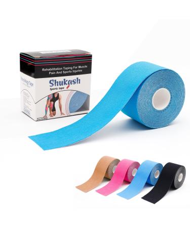 Shukash Kinesiology Tape 6 Meter Roll Elastic Therapeutic Muscle Support Tape for Sports Injuries & Recovery Sports Tape Physio Strapping Tape Waterproof Athletic Tape for Knee Ankle Shoulder Foot Blue