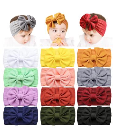 Prohouse 12 PCS Baby Nylon Headbands Hairbands Hair Bow Elastics for Baby Girls Newborn Infant Toddlers Kids