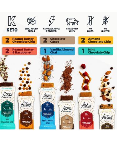 Atlas Mind + Body Keto Protein Bar - Ultimate Variety - Low Carb, High Fiber, Organic Ashwagandha - 10 Count (Pack of 2) - Buy Online on GoSupps.com