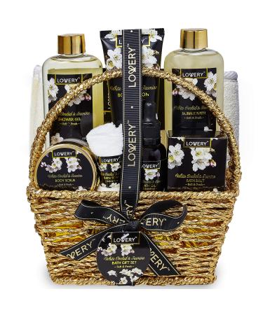 Fathers Day Gift Basket for Men Bath and Body Gift Basket for Women and Men Orchid & Jasmine Home Spa Set With Body Scrubs Lotions Oils Gels and More - Care Package for Women & Men - 9 Piece Set