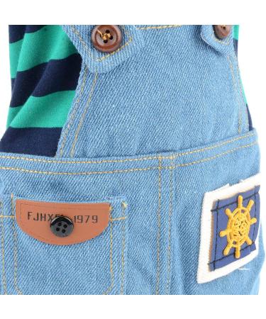 Ranphy Striped Cute Jumpsuit for Young Dogs - Cotton Pajama Shirt & Denim Jacket for Chihuahua & Yorkshire - Summer Outfit in Blue & Green - Buy Online on GoSupps.com
