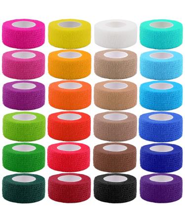 24 Pack Self Adhesive Bandage Wrap Cohesive Wrap Bandages Self Adherent Wrap 1 Inch X 5 Yards Breathable Stretch Sports Tape Elastic Self Adhesive Tape for Sports Wrist Ankle Athletic