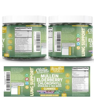 Clean Nutra Mullein Gummies for Lung Health Support with Elderberry Chlorophyll Spirulina Tart Cherry Sea Moss Vitamin C Lutein Marshmallow Root Licorice Root Superfood Greens Mucus Relief 60 Gummies - Buy Online on GoSupps.com