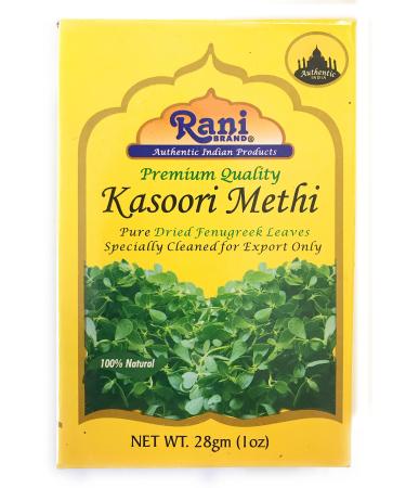 Rani Fenugreek Leaves Dried (Kasoori Methi) 1oz (28g)  All Natural | Vegan | Gluten Friendly | NON-GMO | Indian Origin Dried - 28g (1oz) - Poly Bag w/ Box