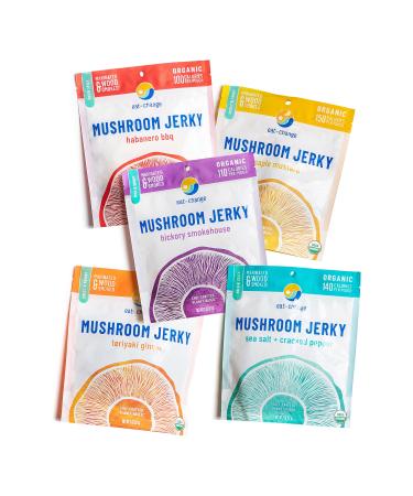 EAT THE CHANGE Mushroom Jerky Variety Pack | 150 Calories or Less Per Bag, Planet Based Organic and Chef Crafted | Pack of 5 2oz Bags 5 Flavor Variety Pack