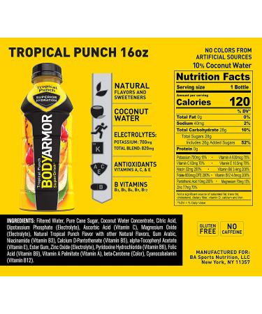 BODYARMOR Tropical Punch Sports Drink - 16 Fl Oz (Pack of 1) | Natural Flavors, Vitamins, Electrolytes | Potassium-Packed, Preservative-Free | Ideal for Athletes - Buy Online on GoSupps.com