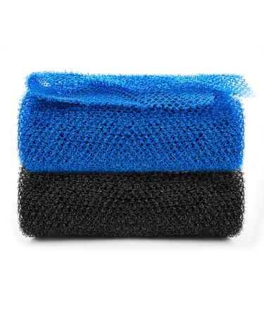 WLLHYF 2 Pieces African Net Sponge Bath  African Exfoliating Net Long Bath Shower Scrubber Back Scrubber Skin Smoother for Daily Use(Black Blue)