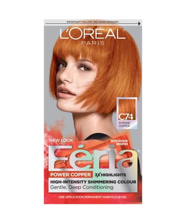 L'Oreal Paris Feria Multi-Faceted Shimmering Permanent Hair Color, C74 Copper Crave (Intense Copper), Pack of 1, Hair Dye C74 Copper Crave (Intense Copper) 1 Count (Pack of 1) REDS