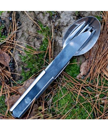 Hungarian Army Cutlery Set - 4 Piece Military Eating Utensils Kit | Stainless Steel Multi-Tool with Can Opener | Camping Flatware Set - Buy Online on GoSupps.com