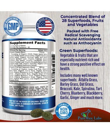 Superfood Greens Tablets - 28 Fruits and Vegetables including Alfalfa, Barley Grass, Spirulina, Beet Root, Tart Cherry - Non-GMO - 120 Tablets - Buy Online on GoSupps.com