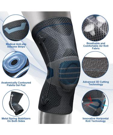NEENCA Professional Knee Support Compression Sleeve with Patella Gel Pad & Stabilizers - XXL Navy Blue - Buy Online on GoSupps.com