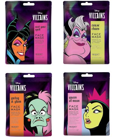 MAD BEAUTY Disney Villains Evil Queen Cruella Maleficent Ursula Four Sheet Face Mask Set Brightens & Hydrates Skin UV Protection - Buy Online on GoSupps.com