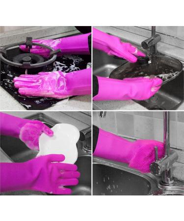Home Beyond 2-Pack Magic Silicone Household Cleaning Gloves with Rubber Sponge Scrubber Reusable Dishwashing Kitchen Gloves Dark Pink - Buy Online on GoSupps.com