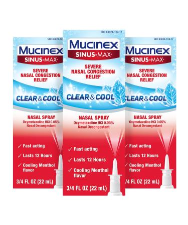 Mucinex Mucinex Severe Nasal Congestion Relief Clear & Cool Nasal Spray, Cooling Menthol Flavor (Pack Of 3), 3/4 Fl Ounce Clear & Cool (Pack of 3)