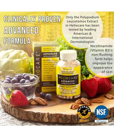 Heliocare Advanced Nicotinamide 500mg + Fernblock PLE Extract 240mg - Skin Cell Health Support with Antioxidant Niacinamide - 120 Vegan Capsules - Buy Online on GoSupps.com