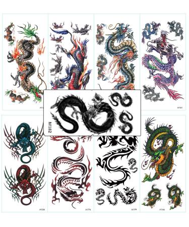 Assorted 9 Sheets Temporary Dragon Tattoos Chinese Character Waterproof Stickers for Kids Men Party Favors