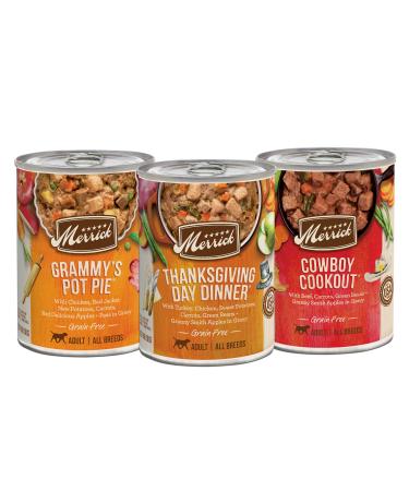 Merrick Grain Free All Breed Sizes Canned Wet Dog Food (Case of 12) Adult Favorites 12 ct Favorites Variety Pack 12.7 Ounce (Pack of 12)