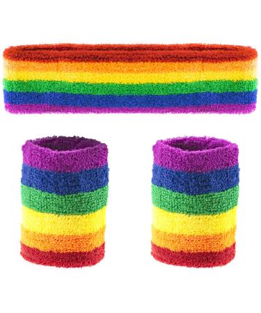Trixes rainbow headband and sweat band for adult size unisex bracelet headband in the rainbow colors ideal for sports and for LGBT events