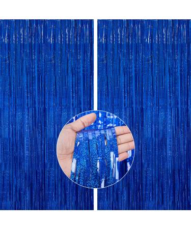 PartyWoo 2 pcs Royal Blue Foil Fringe Curtain, Metallic Foil Tinsel Fringe Backdrop Door Fringe for Birthday Wedding Party Photo Backdrop, Blue Streamers Party Decorations Blue-1369