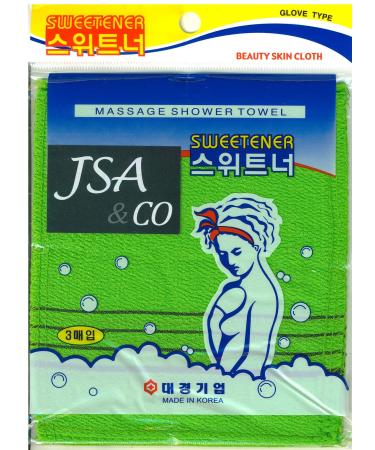 JSA Korean exfoliating mitt 3pcs/Pack Body Scrub Genuine Exfoliating Bath Mitten Remove Dead Skin (Green Color)