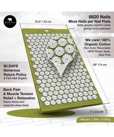 Bed of Nails Acupressure Mat - 820 Pressure Points for Back Pain Relief & Energy Boost - FSA/HSA Eligible - 29x16x1 - Green - Buy Online on GoSupps.com