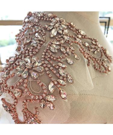 Sparkle Rhinestone Applique Beaded Patch for Wedding Dress - Rose Gold Crystal Neckline Accessory - Buy Online on GoSupps.com