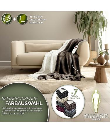 Sinnlein Electric Heating Ceiling Blanket 200x180cm - T V S d GS Checked with 9 Temperature Settings | Cozy Thermal Blanket for Bed & Sofa | Automatic Switch-Off & Timer Display in Light Brown - Buy Online on GoSupps.com