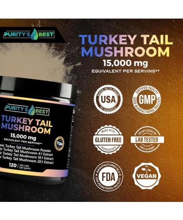 Purity s Best Turkey Tail Mushroom 15 000mg Strength Immune Gut Harmony & Energy Support Brain Microbiome Support 120 Vegan Capsules Non GMO Turkey Tail Extract Made in USA - Buy Online on GoSupps.com