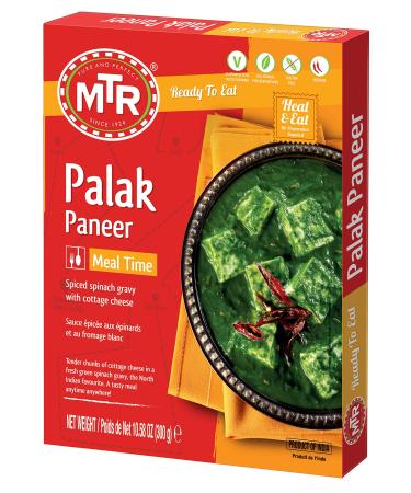 MTR Ready to Eat Palak Paneer | Pack of 10 (10.58 Oz Each) | Spiced Spinach Gravy with Cottage Cheese | Pack of 10 (10.58 Oz Each) |Authentic Indian Food | Medium Spicy |Just Heat and Eat | No Preparation | No additives | Gluten Free