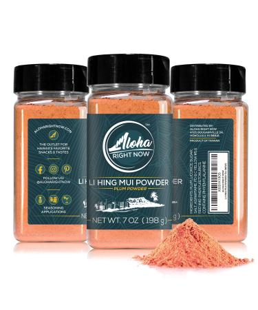Aloha Right Now Authentic Li Hing Mui Powder 7 oz Shaker for flavoring fruits, candy, & cocktail drinks - Sweet, Sour & Salted Dried Plum Powder - Asian Hawaiian Snacks