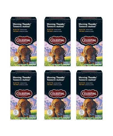 Celestial Seasonings Morning Thunder Black Tea Caffeinated 20 Tea Bags Box 6-Pack