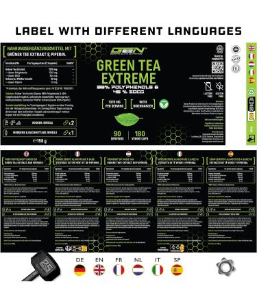 Green Tea Extreme - 180 Capsules | 1370mg Green Tea Extract | 95% Polyphenols & 45% EGCG | Vegan | High-Dosed | Elite German Nutrition | International Shipping - Buy Online on GoSupps.com
