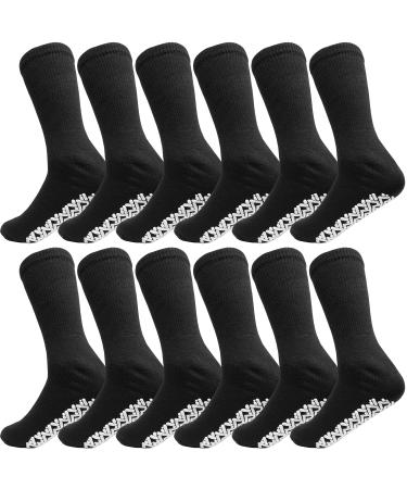 AMU Solutions 6 Pairs Non-Binding Loose Fit Crew Sock - Non-Slip Diabetic Socks for Men and Women 10-13 Black