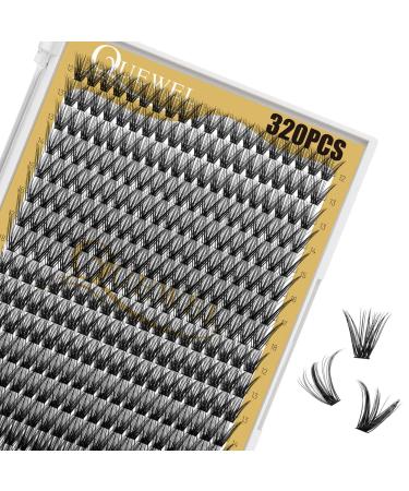 Individual eyelashes QUEWEL cluster lashes 320 pieces of single eyelash extension 0.07d curl 40d+50d single cluster eyelashes Natural DIY eyelash extension Mix12-18mm at home (40d+50d 0.07d MIX12-18mm) 1 piece (1 Pack) 40d+50d-07d mix 12-18mm