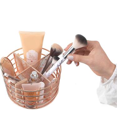 Rosework Rose Gold Makeup Brush Holder - 4 Compartment Organizer for Vanity, Cosmetic Brush Storage and Skincare - Round Design - Buy Online on GoSupps.com