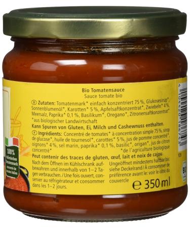 Alnatura Organic Tomato Sauce Classic - Vegan Full-Fruity & Mild | Pack of 6 (6 x 350 ml) - Garlic-Free International Shipping Available - Buy Online on GoSupps.com