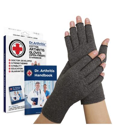 Doctor Developed Compression Gloves for Arthritis & Doctor Written Handbook/Fingerless Arthritis Gloves for Women & Men Hand Support for Arthritis Pain Relief & Carpal Tunnel (Grey XS) XS - 1 Pair
