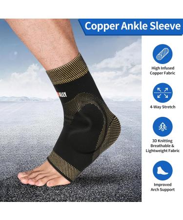 NeoAlly Copper Ankle Support Brace - Compression Sleeve for Plantar Fasciitis & Achilles Tendon Pain Relief - Medium & X-Large Sizes Available - Buy Online on GoSupps.com