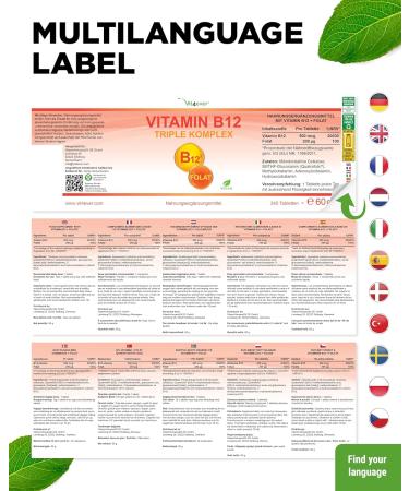 Buy Vegan Vitamin B12 Complex - 240 Tablets (500 g B12 + 200 g Folic Acid) - 8-Month Supply - Methylcobalamin Adenosylcobalamin & Hydroxocobalamin - Quatrefolic Folic Acid - Buy Online on GoSupps.com