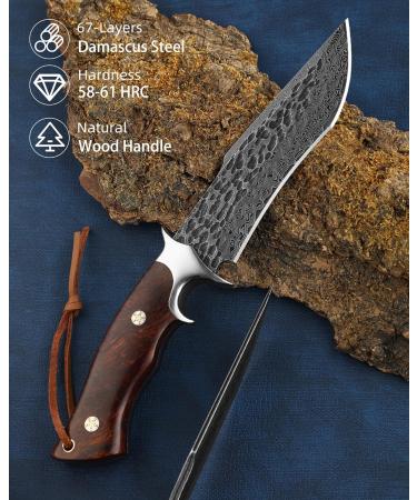 Omesio High-Quality Damask Hunting Knife | Japanese Style Damast Steel Survival Knife | Brown Outdoor Knife - Buy Online on GoSupps.com