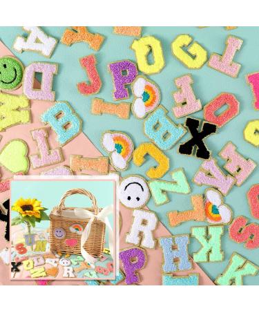64PCS Adhesive Chenille Letter Patches - 2 Packs A-Z Varsity Alphabet Stickers for Clothes, Jackets, Backpacks - Mixed Color Felt Patches with Smile Face, Love Heart, Rainbow Designs - Buy Online on GoSupps.com