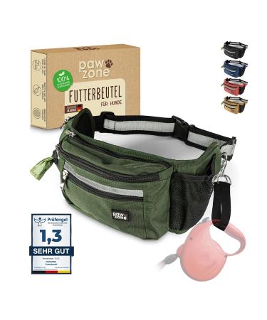 Pawzone Futter bag Dogs - treat for dogs - belly pocket for dogs accessories - treats for dogs - including reflector strap & additional belt for flexileine (olive green) - Buy Online on GoSupps.com